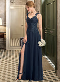 Paige A-Line Sweetheart Floor-Length Chiffon Lace Bridesmaid Dress With Beading Split Front STIP0012963