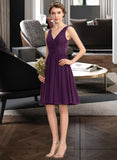 Elaina A-Line V-neck Knee-Length Chiffon Lace Bridesmaid Dress With Ruffle STIP0012964