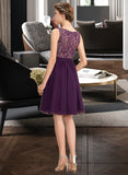 Elaina A-Line V-neck Knee-Length Chiffon Lace Bridesmaid Dress With Ruffle STIP0012964