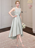 Lydia A-Line Scoop Neck Asymmetrical Satin Bridesmaid Dress STIP0012965