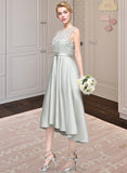 Lydia A-Line Scoop Neck Asymmetrical Satin Bridesmaid Dress STIP0012965