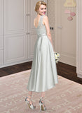 Lydia A-Line Scoop Neck Asymmetrical Satin Bridesmaid Dress STIP0012965