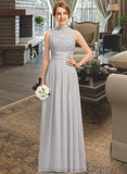 Dayanara A-line High Neck Floor-Length Chiffon Lace Bridesmaid Dress With Ruffle STIP0012966