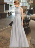 Dayanara A-line High Neck Floor-Length Chiffon Lace Bridesmaid Dress With Ruffle STIP0012966