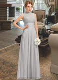 Dayanara A-line High Neck Floor-Length Chiffon Lace Bridesmaid Dress With Ruffle STIP0012966