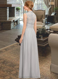 Dayanara A-line High Neck Floor-Length Chiffon Lace Bridesmaid Dress With Ruffle STIP0012966