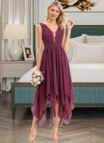 Pam A-line V-Neck Ankle-Length Chiffon Lace Bridesmaid Dress STIP0012969