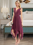 Pam A-line V-Neck Ankle-Length Chiffon Lace Bridesmaid Dress STIP0012969