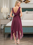 Pam A-line V-Neck Ankle-Length Chiffon Lace Bridesmaid Dress STIP0012969