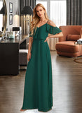 Aubrie A-Line V-neck Floor-Length Bridesmaid Dress With Ruffle STIP0012970