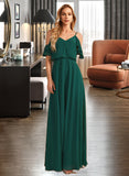 Aubrie A-Line V-neck Floor-Length Bridesmaid Dress With Ruffle STIP0012970