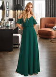 Aubrie A-Line V-neck Floor-Length Bridesmaid Dress With Ruffle STIP0012970