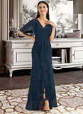 Lia A-Line V-neck Asymmetrical Bridesmaid Dress With Split Front STIP0012971