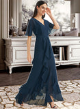 Lia A-Line V-neck Asymmetrical Bridesmaid Dress With Split Front STIP0012971