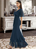 Lia A-Line V-neck Asymmetrical Bridesmaid Dress With Split Front STIP0012971