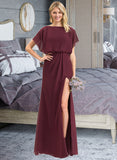 Hedda Sheath/Column Scoop Neck Floor-Length Chiffon Bridesmaid Dress With Ruffle Split Front STIP0012972