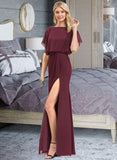 Hedda Sheath/Column Scoop Neck Floor-Length Chiffon Bridesmaid Dress With Ruffle Split Front STIP0012972