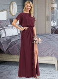 Hedda Sheath/Column Scoop Neck Floor-Length Chiffon Bridesmaid Dress With Ruffle Split Front STIP0012972