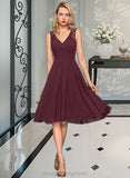 Jemima A-Line V-neck Knee-Length Chiffon Bridesmaid Dress With Ruffle STIP0012973