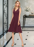 Jemima A-Line V-neck Knee-Length Chiffon Bridesmaid Dress With Ruffle STIP0012973