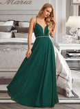 Meadow A-Line V-neck Floor-Length Bridesmaid Dress With Beading STIP0012974