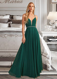 Meadow A-Line V-neck Floor-Length Bridesmaid Dress With Beading STIP0012974