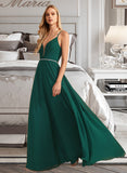 Meadow A-Line V-neck Floor-Length Bridesmaid Dress With Beading STIP0012974