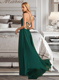 Meadow A-Line V-neck Floor-Length Bridesmaid Dress With Beading STIP0012974