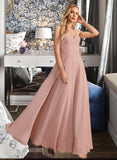 Selena A-Line V-neck Floor-Length Bridesmaid Dress With Lace STIP0012975