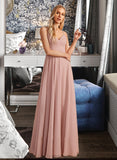 Selena A-Line V-neck Floor-Length Bridesmaid Dress With Lace STIP0012975