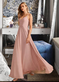 Selena A-Line V-neck Floor-Length Bridesmaid Dress With Lace STIP0012975