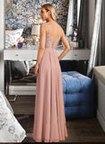 Selena A-Line V-neck Floor-Length Bridesmaid Dress With Lace STIP0012975