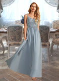 Janiyah A-Line V-neck Floor-Length Bridesmaid Dress With Ruffle STIP0012977