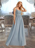 Janiyah A-Line V-neck Floor-Length Bridesmaid Dress With Ruffle STIP0012977