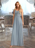 Janiyah A-Line V-neck Floor-Length Bridesmaid Dress With Ruffle STIP0012977