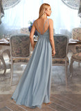 Janiyah A-Line V-neck Floor-Length Bridesmaid Dress With Ruffle STIP0012977