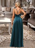 Essence A-Line V-neck Floor-Length Bridesmaid Dress With Split Front STIP0012978