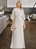 Chelsea Sheath/Column Square Neckline Floor-Length Chiffon Bridesmaid Dress STIP0012979