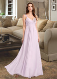 Esperanza A-Line V-neck Floor-Length Bridesmaid Dress With Ruffle STIP0012982