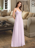 Esperanza A-Line V-neck Floor-Length Bridesmaid Dress With Ruffle STIP0012982