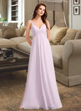 Esperanza A-Line V-neck Floor-Length Bridesmaid Dress With Ruffle STIP0012982