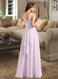 Esperanza A-Line V-neck Floor-Length Bridesmaid Dress With Ruffle STIP0012982