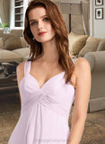 Esperanza A-Line V-neck Floor-Length Bridesmaid Dress With Ruffle STIP0012982