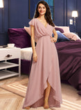 Aisha A-Line V-neck Asymmetrical Bridesmaid Dress With Split Front STIP0012983