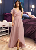 Aisha A-Line V-neck Asymmetrical Bridesmaid Dress With Split Front STIP0012983