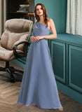 Kassandra A-Line One-Shoulder Floor-Length Bridesmaid Dress With Bow(s) STIP0012985