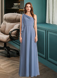 Kassandra A-Line One-Shoulder Floor-Length Bridesmaid Dress With Bow(s) STIP0012985