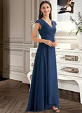 Macy A-Line V-neck Floor-Length Bridesmaid Dress With Ruffle STIP0012986