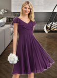 Amy A-line V-Neck Knee-Length Chiffon Bridesmaid Dress With Cascading Ruffles STIP0012987