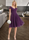 Amy A-line V-Neck Knee-Length Chiffon Bridesmaid Dress With Cascading Ruffles STIP0012987